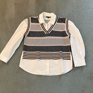 Adrianna Papell Striped V-Neck Blouse